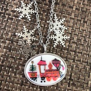 Tarina Tarantino train holiday necklace snowflakes